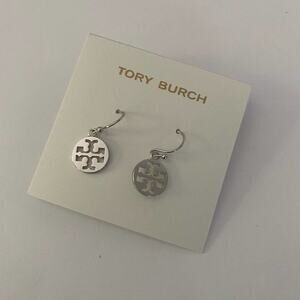 New Tory Burch Silver French Wire Logo Earings